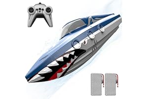 JOI MEW Shark RC Racing Boat for Kids & Adults,2.4GHz High Speed Remote Control Boat W/ Dual Battery 50 Min Runtime,Waterproof,Fast Remote Control Toy Gift Kids 8-12, Ideal for Pools & Lakes,Shining Blue