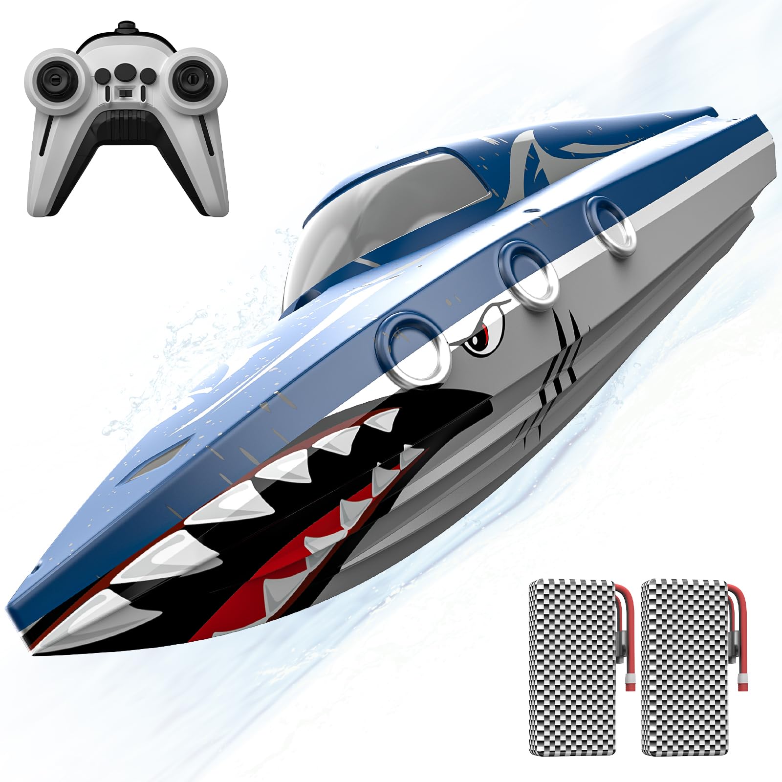 Photo 1 of ***DAMAGED - SEE NOTES/PICTURES***Shark RC Racing Boat for Kids & Adults,2.4GHz High Speed Remote Control Boat W/ Dual Battery 50 Min Runtime,Waterproof,Fast Remote Control Toy Gift Kids 8-12, Ideal for Pools & Lakes,Shining Blue