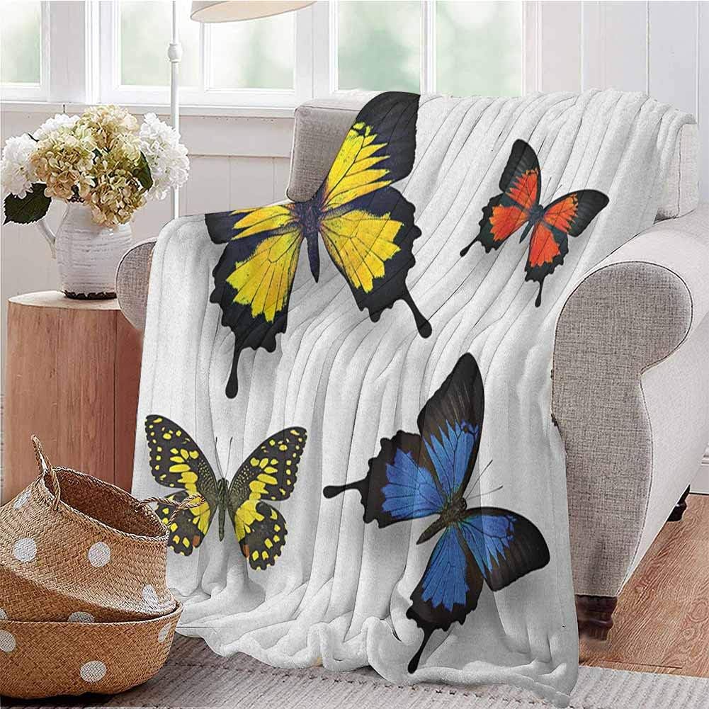 Butterfly Bedding Microfiber Blanket Various Colorful Butterflies Pattern and Moths with Grace of Nature Themed Wings Super Soft and Comfortable Luxury Bed Blanket W54 x L72 Inch Multicolor