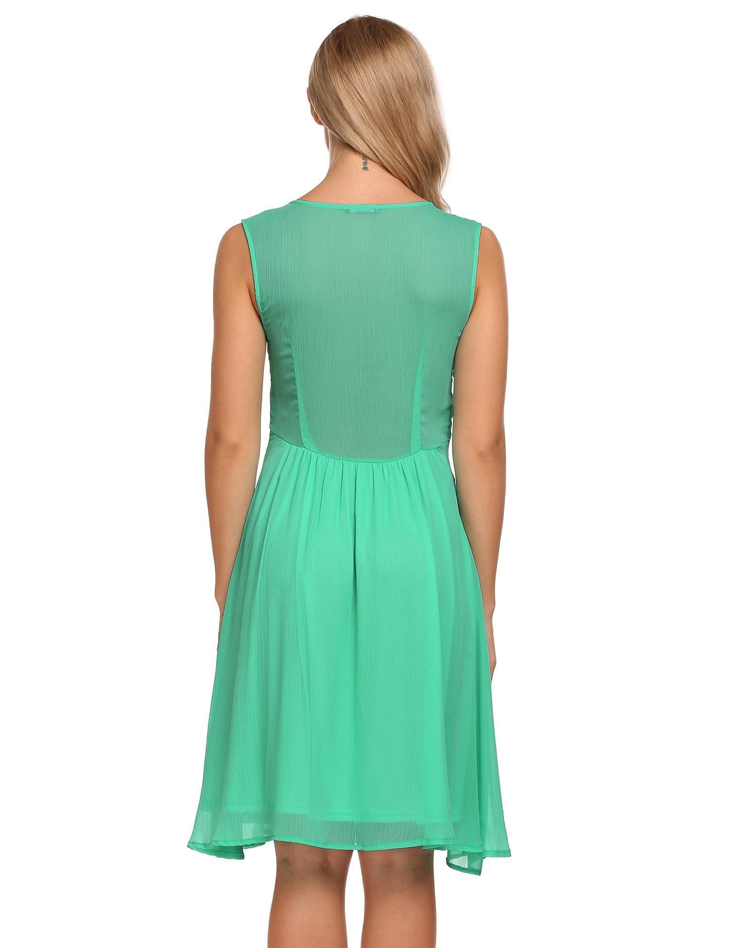 Hufcor Women Sleeveless Lace Patchwork Casual Mini Dress