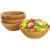 Lawei Set of 4 Bamboo Salad Bowls - 7 x 2.25 Inch Wood Serving Bowls Individual Meal Bowls Fruits, Salad, Pasta, Cereal, Rice and Snacks
