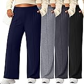 Neer 4 Pack Women's Plus Size Lounge Pants, High Waisted Wide Leg Front Seam Sweatpants Yoga Casual Baggy Pants with Pockets