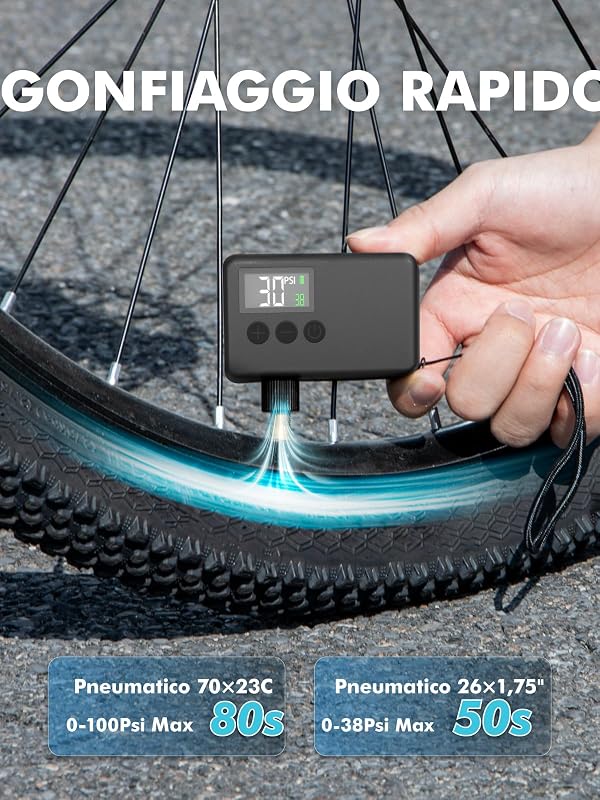 Mini Pompa Elettrica Bici, 120 Psi Compressore Aria Portatile