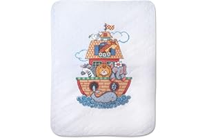 Tobin Noah's Ark Stamped for Cross Stitch Baby Quilt Kit, White/Multicolor 43" x 34"