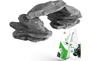 HYGGER CO2 Natural Slate Stone Rocks with Special Liquid Glue, Mix of Rocks 3-6 inches and 1 Piece 8-10 inches, PH Neutral Stone for Aquascaping Aquariums, Paludariums, Reptile Enclosures (4.1 - 4.6 lbs)