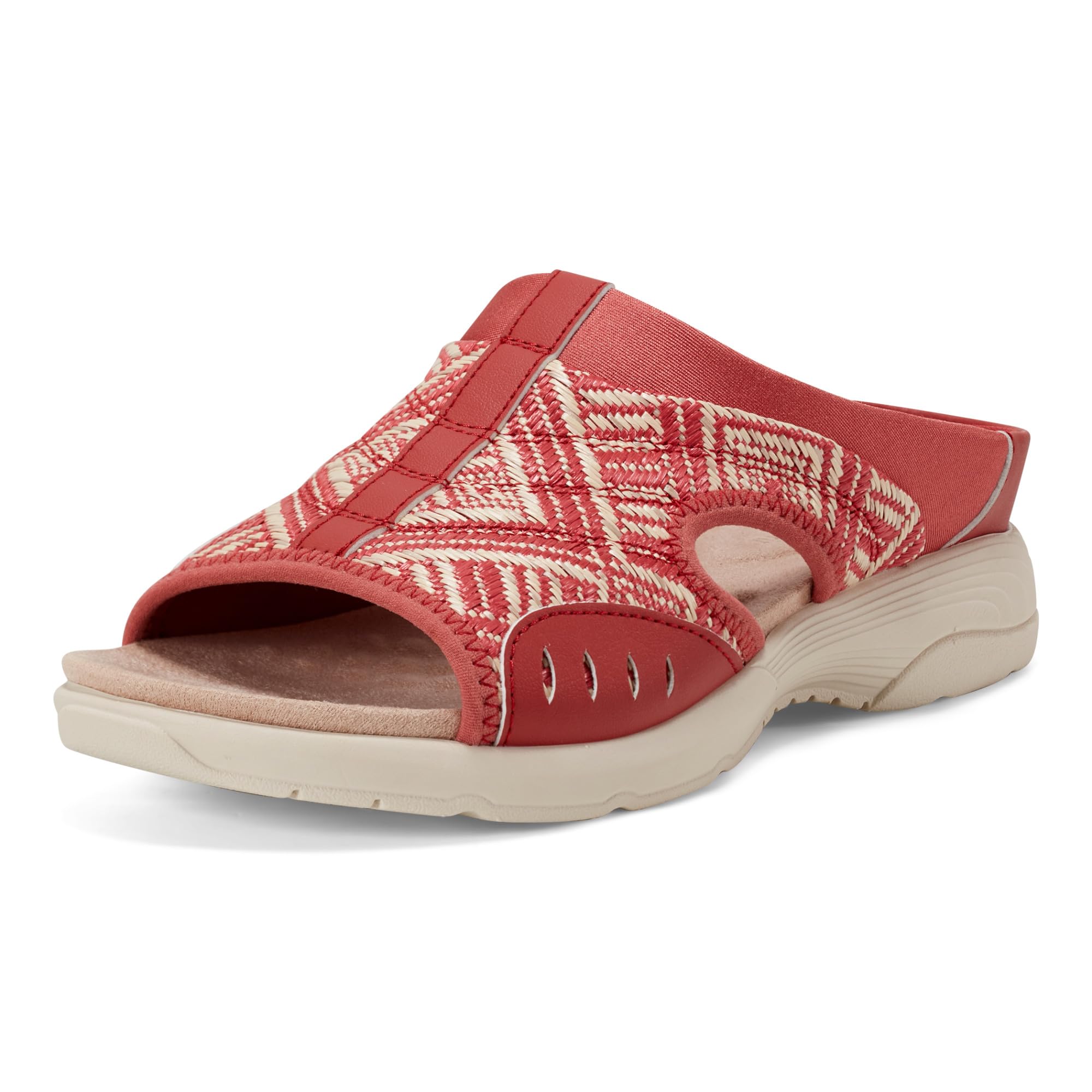 Easy Spirit Women’s Traciee2 Round Toe Casual Flat Sandal, Red and Cream 613, 10.5 M