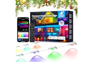 YOUBST Permanent Outdoor Lights for House: 100FT Smart RGB+IC Eave Light for Halloween Christmas Decor,Warm/Cool White Lighting,IP67 Waterproof,Compatible with Alexa Google Assistant,White