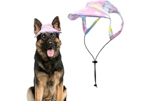 Pai Sence Pink Dog Trucker Hat for Large Dogs Tie Dye Pierce Hearts Baseball Cap with Ear Holes Dog Visor Sunbonnet Golden Breed L