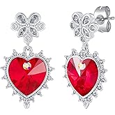 EVEVIC Austrian Crystal Vintage Sacred Heart Drop Earrings for Women, Victorian Style 14k White Gold Plated Dangle Earring Jewelry Gift
