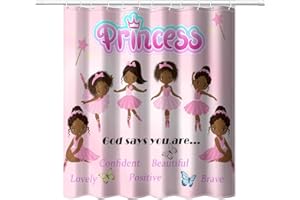 DDCBNS Ballerina Princess Pink Shower Curtain,Cute Cartoon Black Girls Print Shower Curtain for Bathroom Decor Fabric Waterproof Upholstery Hook 66x72 Inches