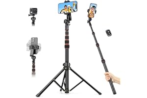 NINEIGH Phone Tripod for iPhone, 72" Cell Phone Tripod Stand, Selfie Stick Tripod with Remote, Tall Travel Tripod for Recording Photo Selfies, Compatible with iPhone 15/14/13 Pro Max/Android/Camera