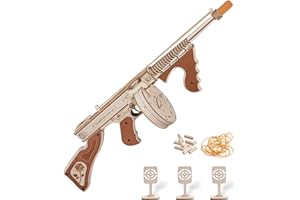 ROKR 3D Wooden Puzzles for Adults 275pcs Submachine Shooter Rubber Bands Wood Crafts DIY Building Model Kits Assembly Puzzle Gifts for Men Women Adults