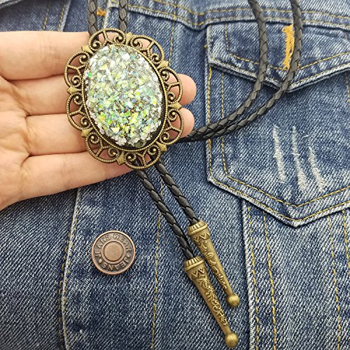 SELOVO Mens Bolo Tie Genuine Leather Green Big Stone Copper Tone