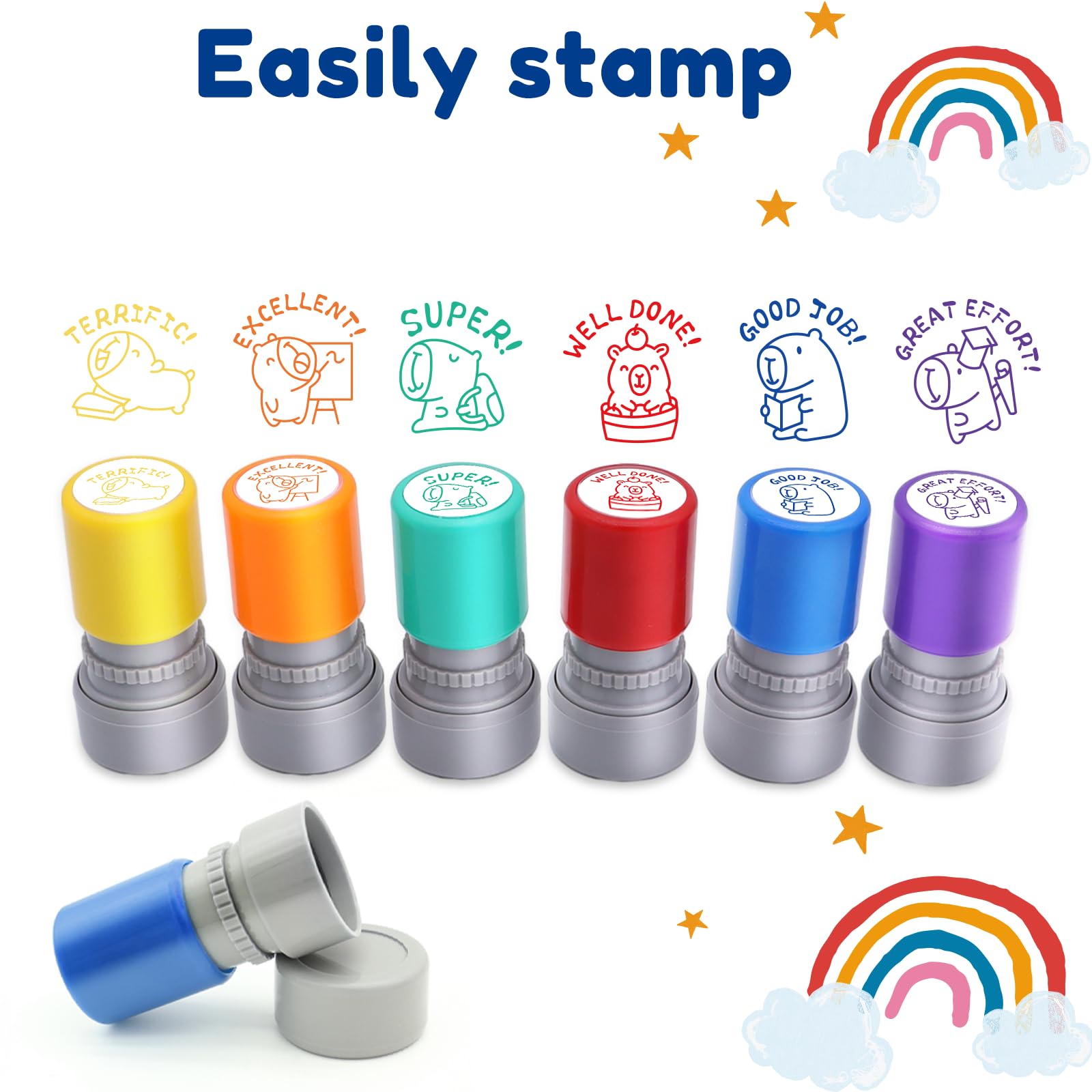 6-Piece Set of Teacher Stamps - Kapibala Cute Motivational Scoring for Grading Teacher Stamp Self Inking Stamp Behavior Stamps for Teachers Grading