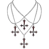 Sacina Gothic Red Goth Cross Necklace, Gothic Goth Emo Necklace, Grunge Costume Jewelry, Christmas Jewelry Gift for Women