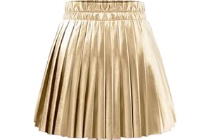 ZUNW Pu Leather Skirts for Girls Kids & Teen Elastic Waist Faux Leather Pleated Skirt with Built-in Shorts, 6-14Years
