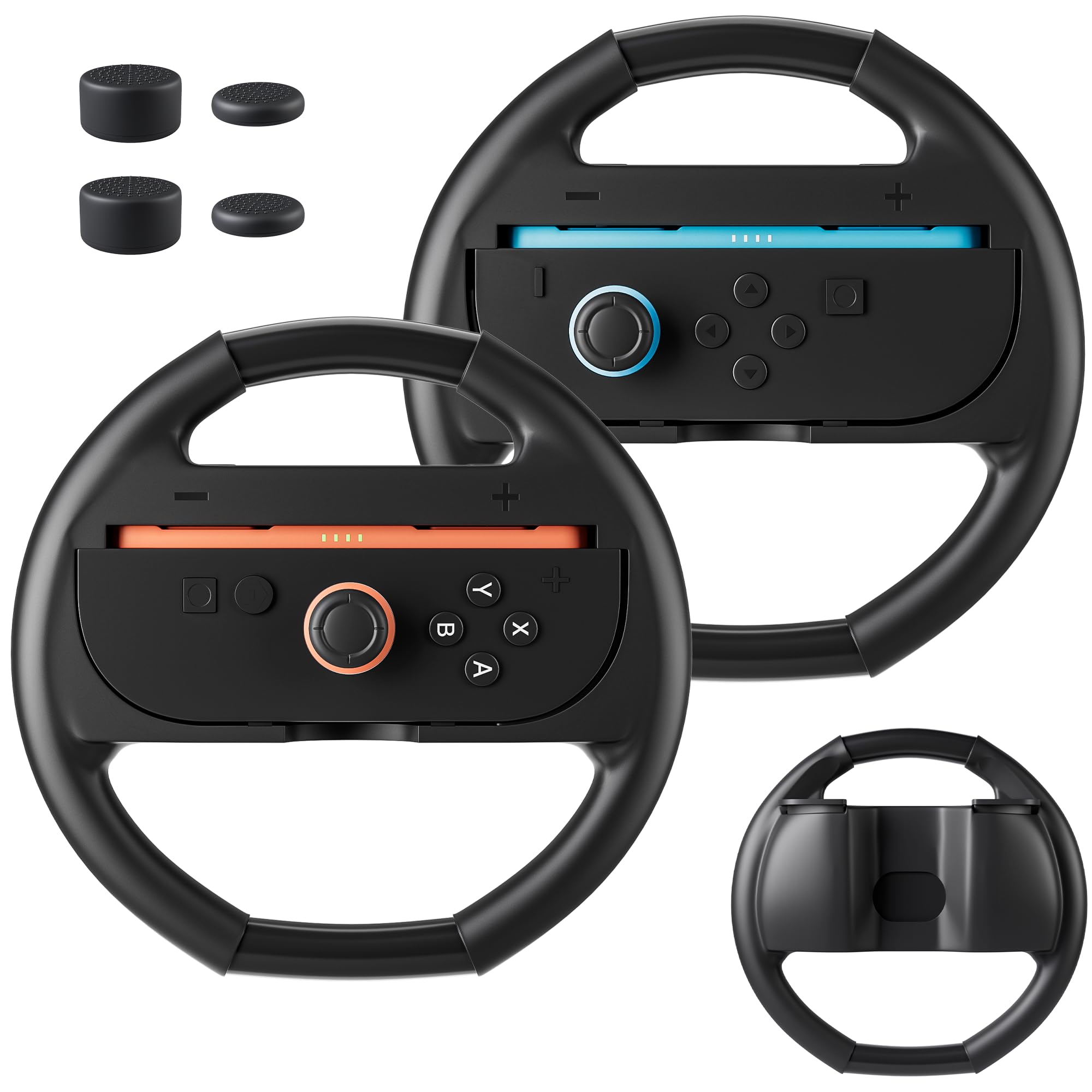 Photo 1 of FANPL for Nintendo Switch 2 Steering Wheel, Comfort Grip for Mario Kart Wheel JoyCon 2 Controller, with 4 Thumb Caps, Enhance Racing Experience (Black-Black)