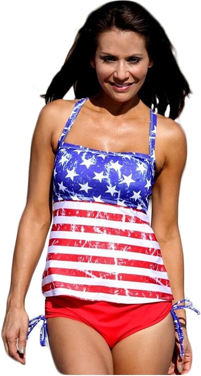 DDSOL Women's 4th of July USA American Flag Bikini Tankini Swimsuit Monokini Bathing Suit Summer Beach Swimwear