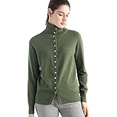 Ciovkis Women's Merino Wool Blend Cardigan 2025 Fall Winter Casual Mock Neck Long Sleeve Knit Cardigan with Buttons