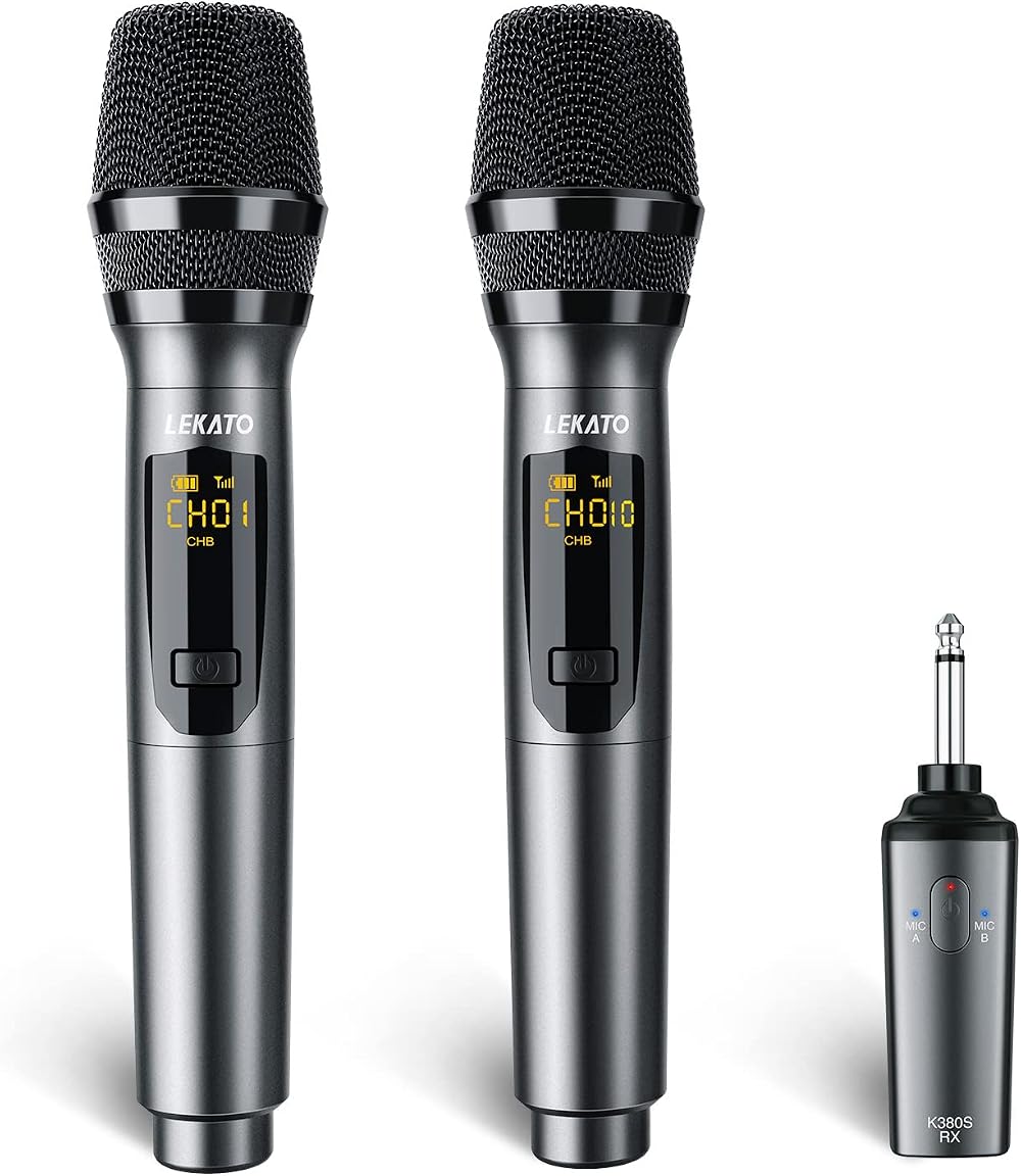 LEKATO 2.4GHz Wireless Microphone Set Dual Handheld Karaoke Mic Silver