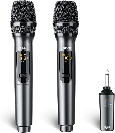 LEKATO 2.4GHz Wireless Microphone Set Dual Handheld Karaoke Mic Silver