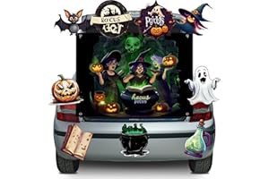 RMBHM Halloween Trunk or Treat Car Decorations Kit for SUV, Halloween Archway Garage Door Decorations, Hocus Pocus Car Banner Decor, Witches Pot Spellbook Backdrop, Car Archway Exterior (10Pcs, Green)