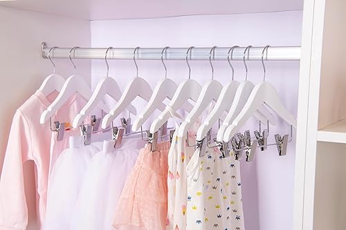 Quality Hangers 10” Wooden Baby Hangers with Clips 20 Pack