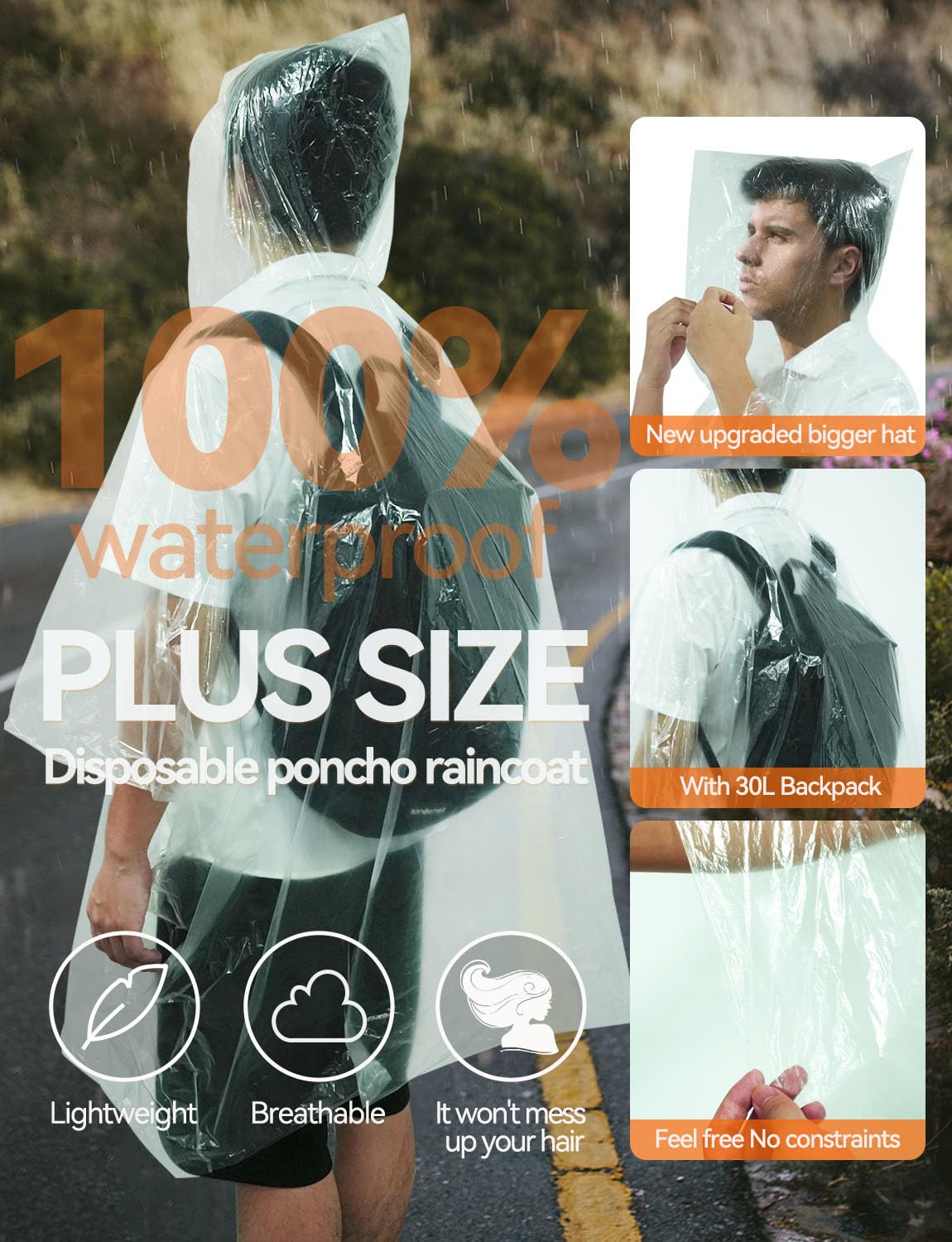 KAshack 10er Pack Einweg Regenponcho Durchsichtig für Damen Herren | 0.035mm Verdickt Wasserdichtes Regencape mit Kapuze | Leichter Notfallponcho für Festival, Camping, Konzert, Reise 4