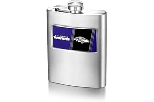 MATCH-UP PROMOTIONS NFL Baltimore Ravens 8-Ounce Matte Finished Stainless Steel Hip Flask with Rectangular Team Emblem and Funnel