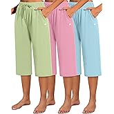 Neer 3 Pack Women's Capri Pants, Wide Leg Basic Sweatpants Lounge Loose Fit Casual Drawstring Yoga Capris with Pockets