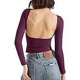 SUUKSESS Women Backless Going Out Tops Double Lined Open Back Basic Long Sleeve