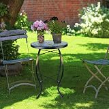 MUMTOP 14'' Round Peacock Glass Metal Side Table for Indoor & Outdoor Use view 2