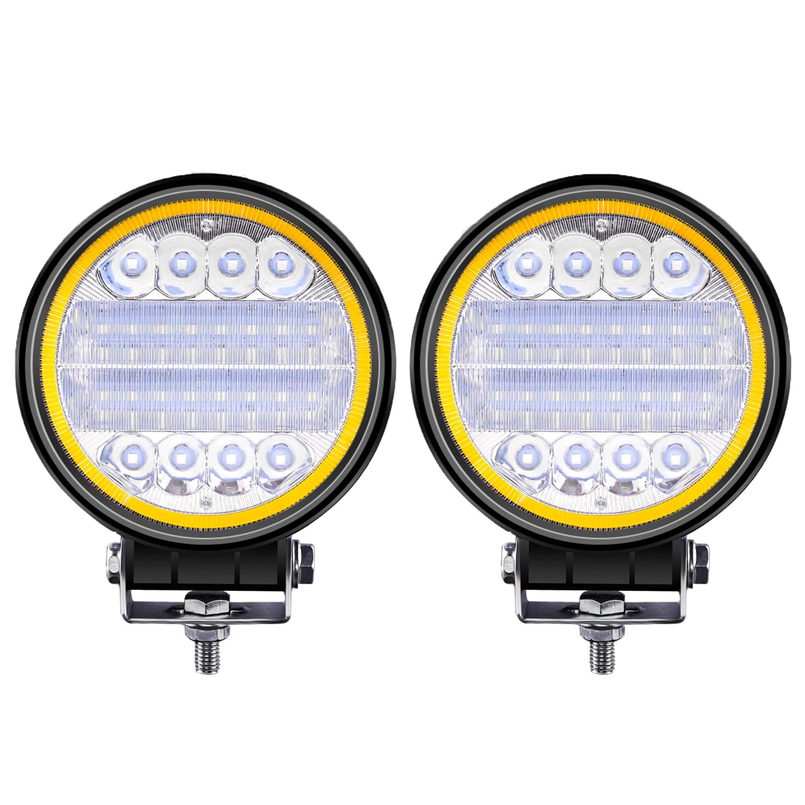 Biqing LED Work Light,4.5" Halo Ring Headlight Amber LED Light Pods Spot Flood Combo Off Road Driving Fog Lights 12V 24V 9600 LM Auxiliary Lights for Motorcycle SUV Boat Truck (4)