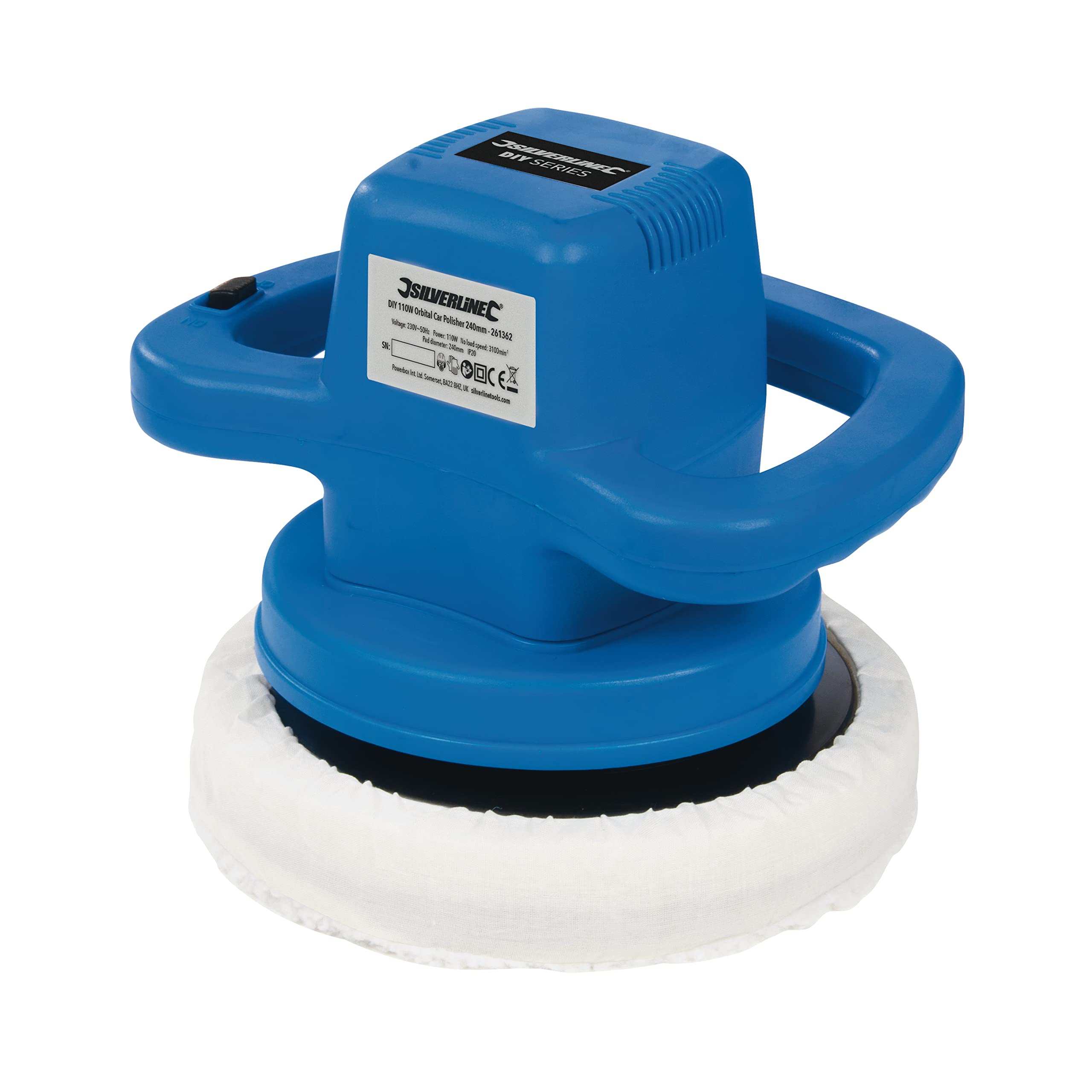 Silverline 110W Orbital Car Polisher, Includes Synthetic Textile Bonnet and Synthetic Wool Bonnet, Multi-coloured - Multi-coloured