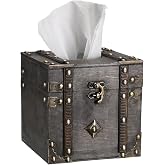 Sumnacon Tissue Box Retro Wood Square Tissue Box Cover Vintage Cube Tissue Box Holder,Decorative Tissue Holder for Bedroom Bathroom Toilet Table Desk Car Store Office Home,Grey