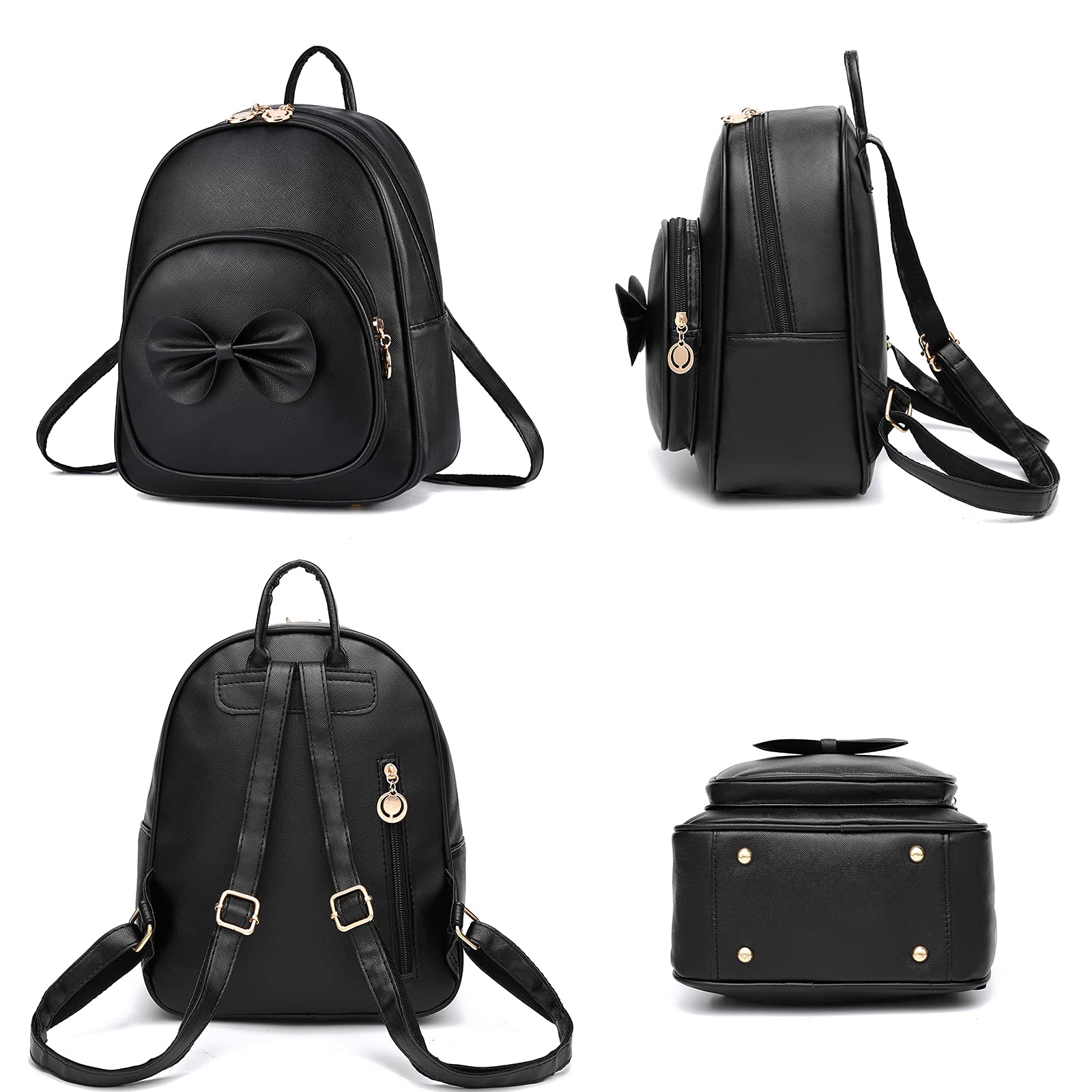 I IHAYNER Girls Bowknot Cute Leather Backpack Mini Backpack Purse for Women (Black)