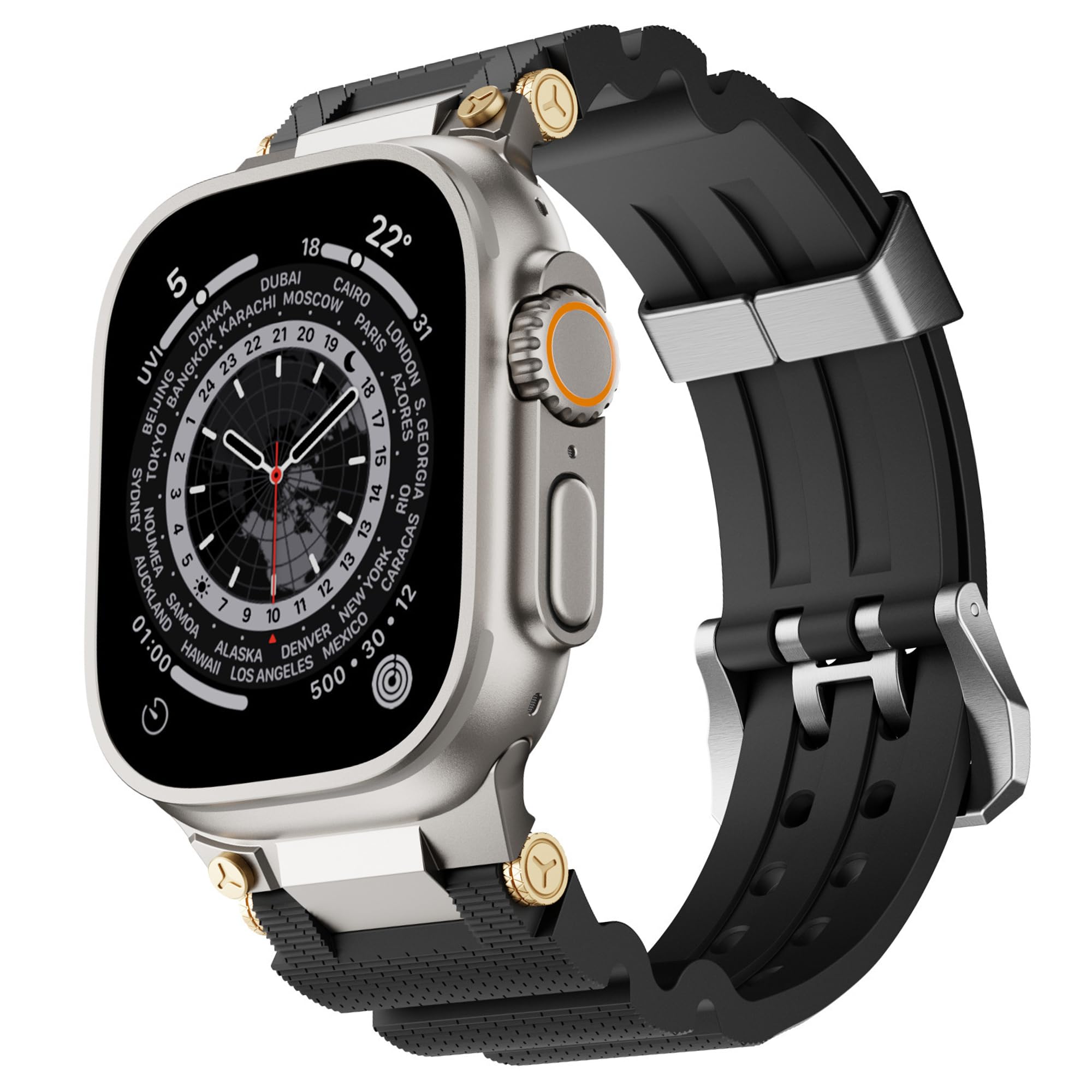 [BELTIES] メタルギアシリコンバンド アップルウォッチバンド AppleWatch用 42mm（Series 1 / 2 / 3） 44mm 45mm 46mm 49mm シリコン ステンレス シリーズ10 ウルトラ ウルトラ2 SE (シルバー×ブラック) の商品画像