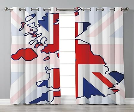 Oobon Stylish Window Curtains Union Jack Faded United Kingdom Flag