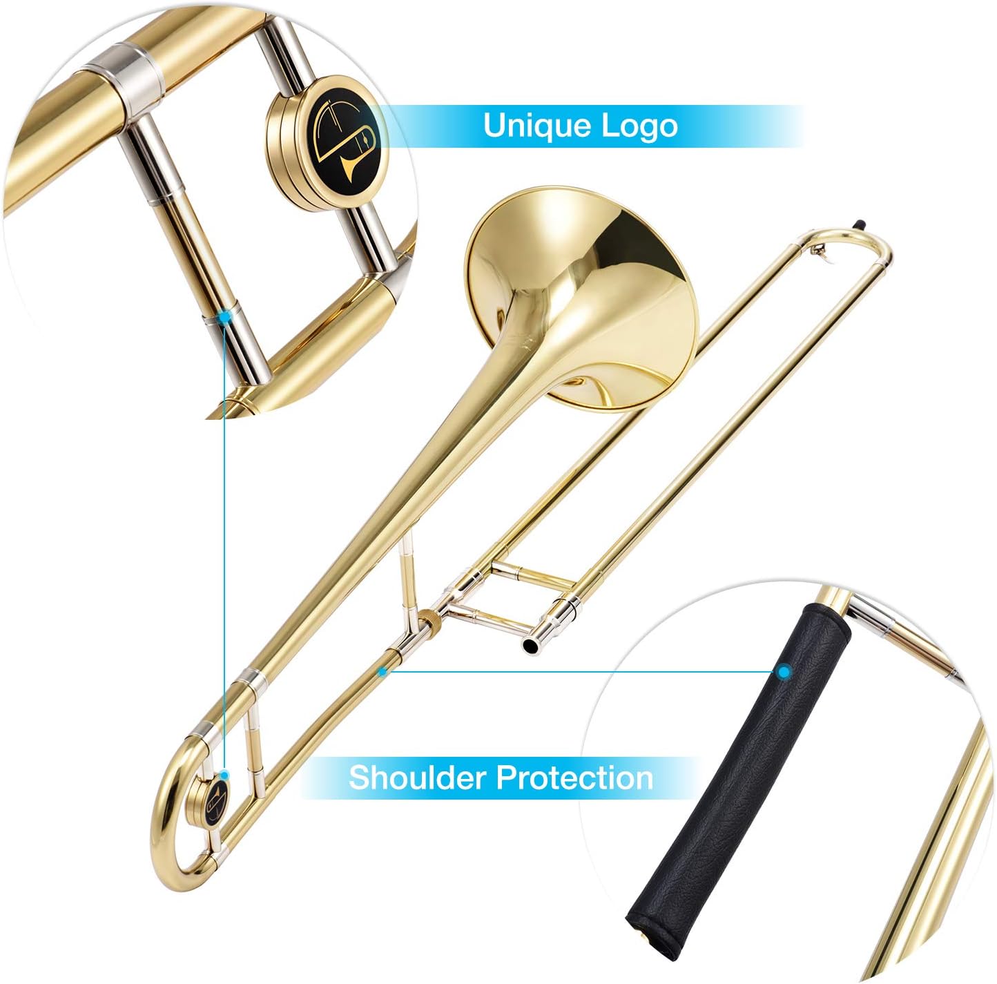 Eastar Bb Tenor Slide Trombone Brass with Hard Case Mouthpiece Cleaning Kit & Care Kit Standard Student Beginner Trombone ETB-330: Musical Instruments