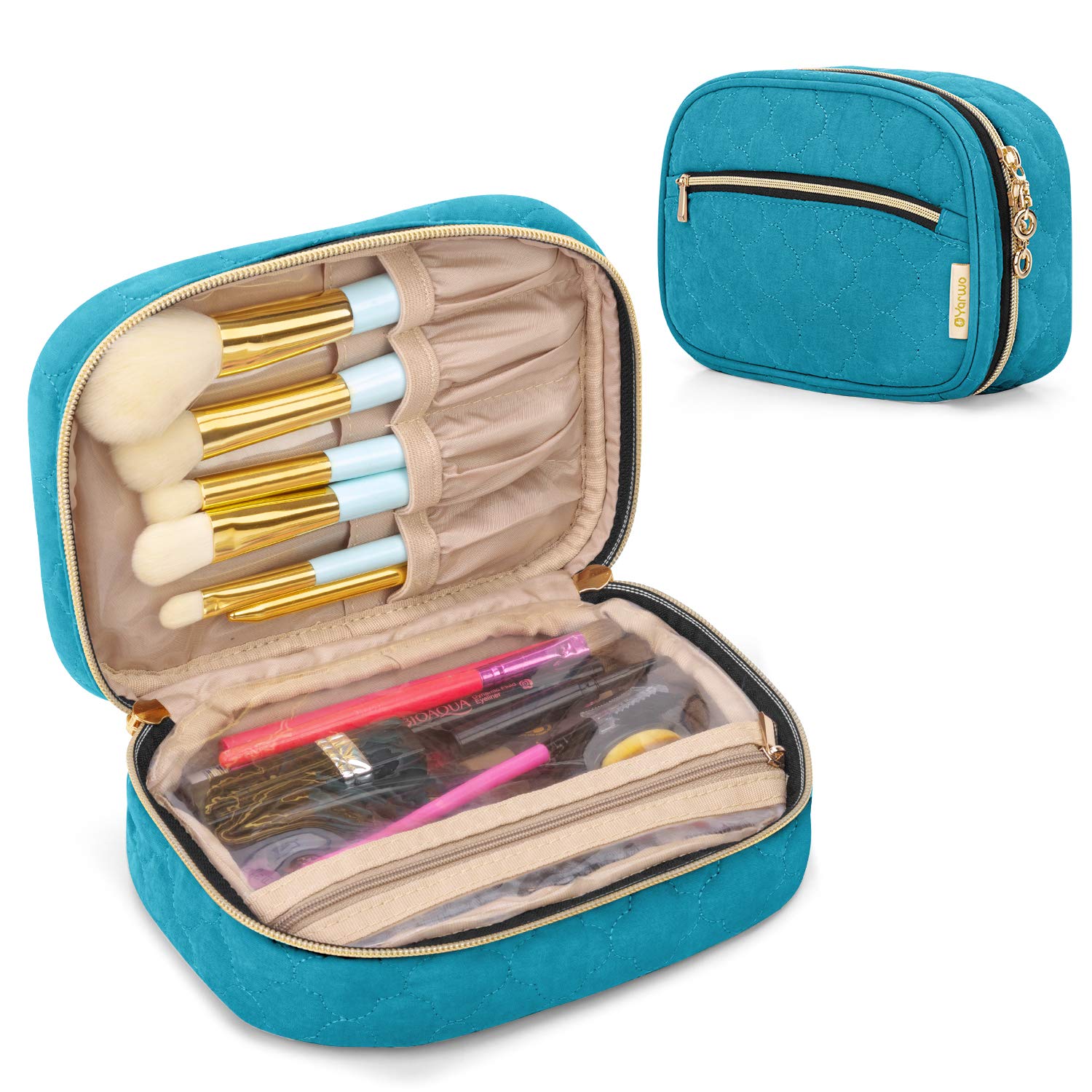 Yarwo Makeup Brush Bag, Portable Mini Makeup Brush Organiser, Travel Cosmetic Bag for Makeup Brush Set (up to 18.5cm), Teal (BAG ONLY)