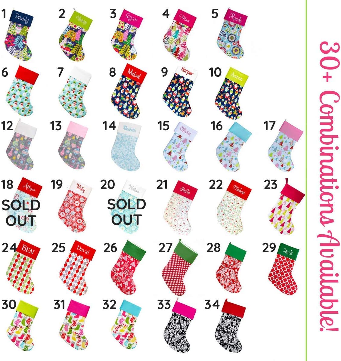 Personalized Family Christmas Stockings 18" Large - Choose Your Own Custom Fabric