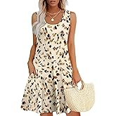 WEESO Womens Summer Dresses Loose U Neck Sleeveless Sundresses Dress with Pockets
