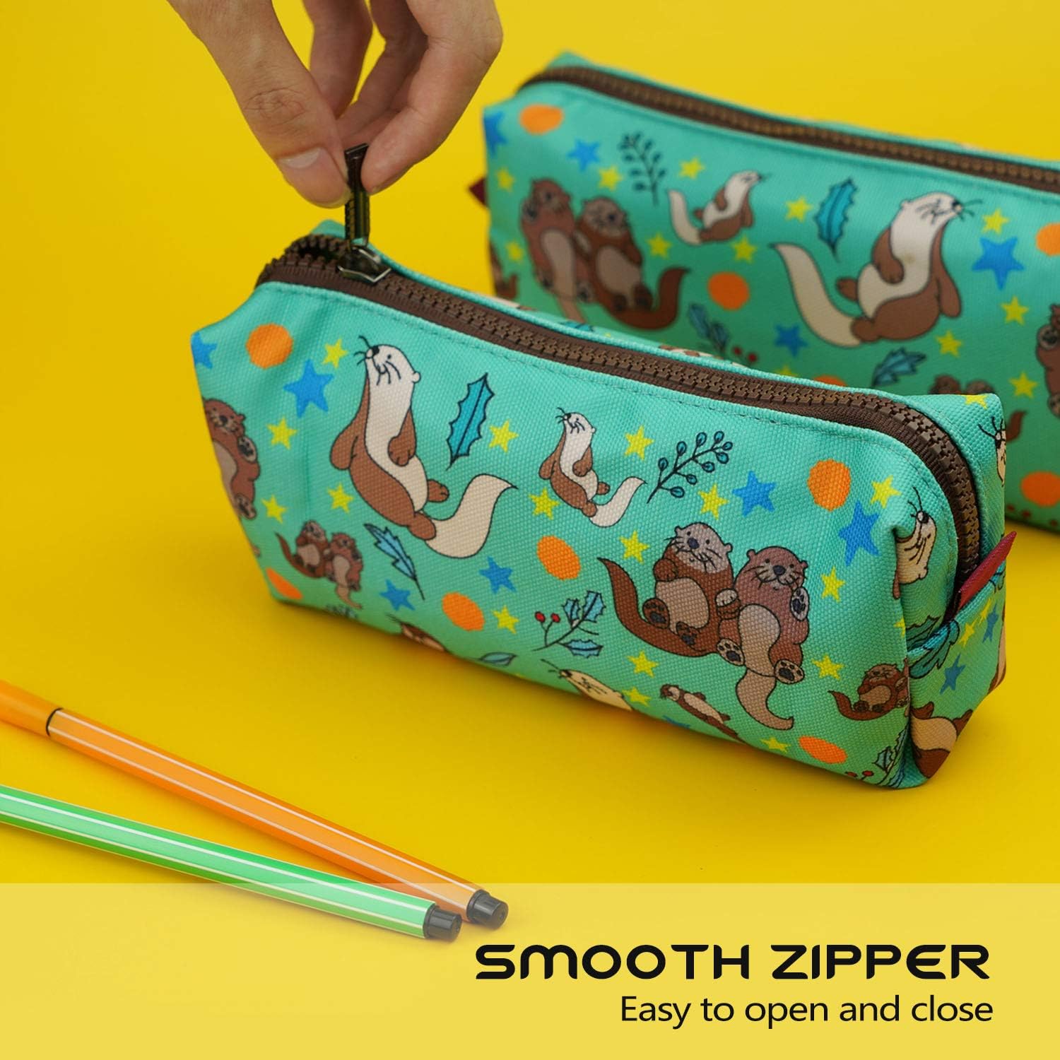 LParkin Otters Pencil Case Canvas Pen Bag Pouch Cute Stationary Case Makeup Cosmetic Bag Gadget Box, Seal Otter - Image 5