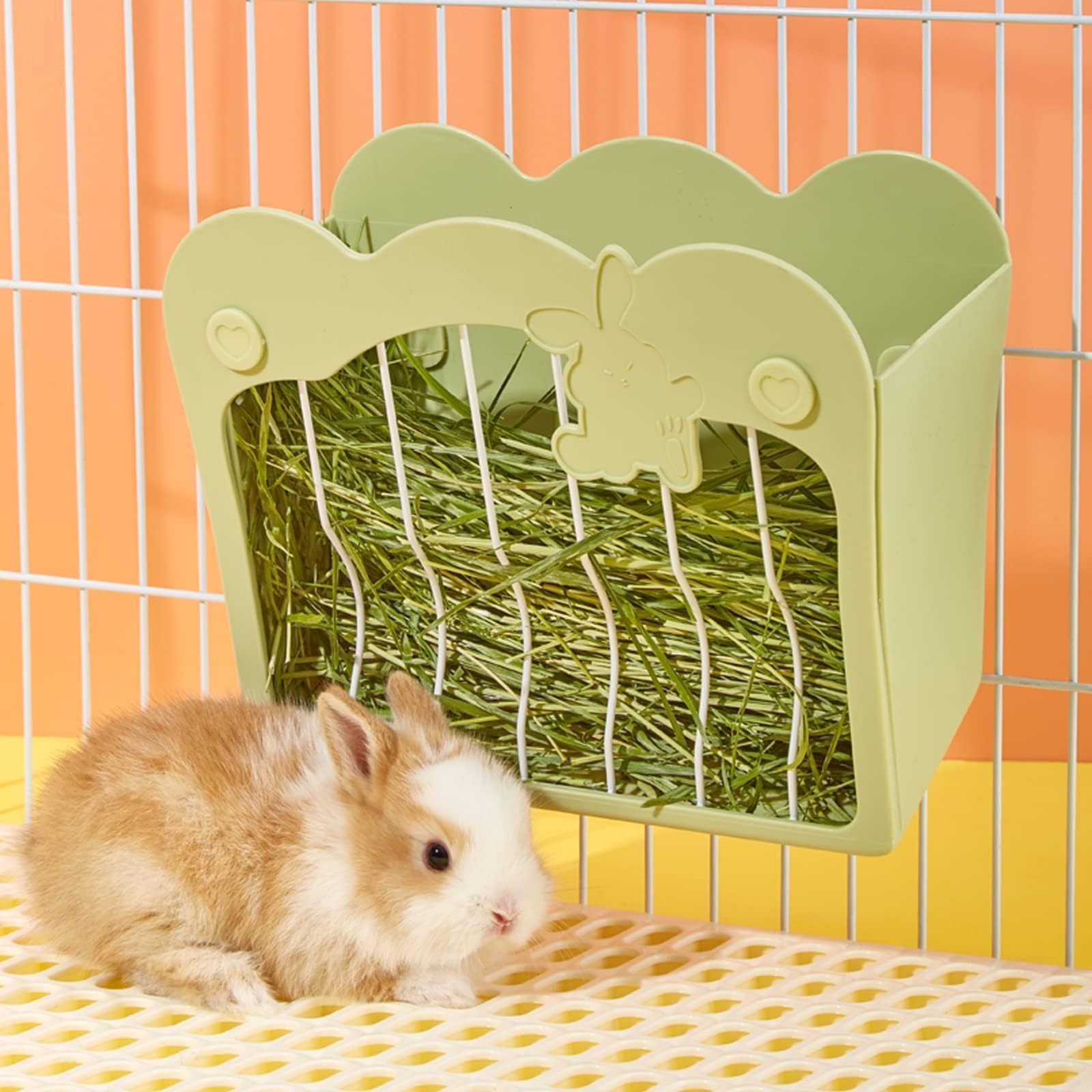Rabbit Hay Feeder, Hanging Feeding Hay Rack for Small Animals, Dwarf Rabbit, Guinea Pig (Green)