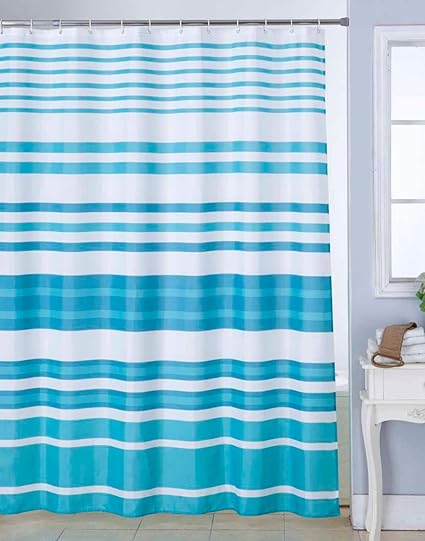 Bianca Waterproof Printed Polyester Blend Shower Curtain with 12-Piece Plastic Hooks (White/Teal, 72x80 Inches)