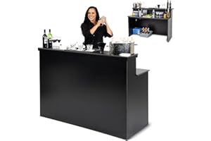 GoPong GoBar Elite Portable Bar Table for Events - Foldable Commercial Grade Wood - Mobile Bartending Station