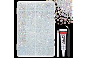 qiipii White AB Resin Rhinestones w B7000 Jewelry Glue for Bedazzling Crafting 2mm 3mm 4mm 5mm 6mm Flatback Jelly Stones Diamonds Gems Charms for Nails Face Eyes Makeup Tumblers Crafts Shoes Clothes