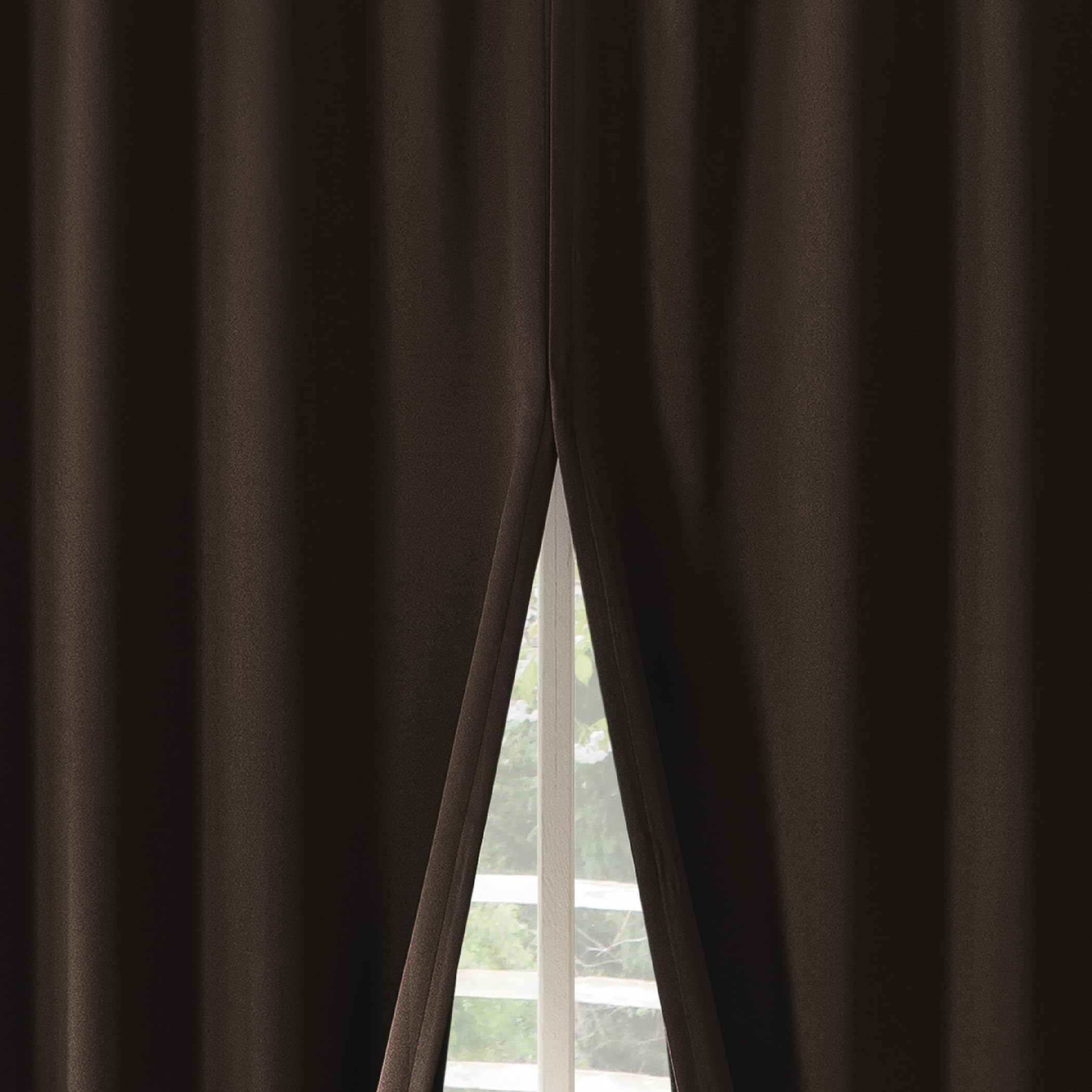 Photo 1 of Sun Zero Belize 2-Pack Magnetic Closure Pleated Look Theater Grade 100% Blackout Back Tab Curtain Panel Pair, 52" x 63", Chocolate Brown