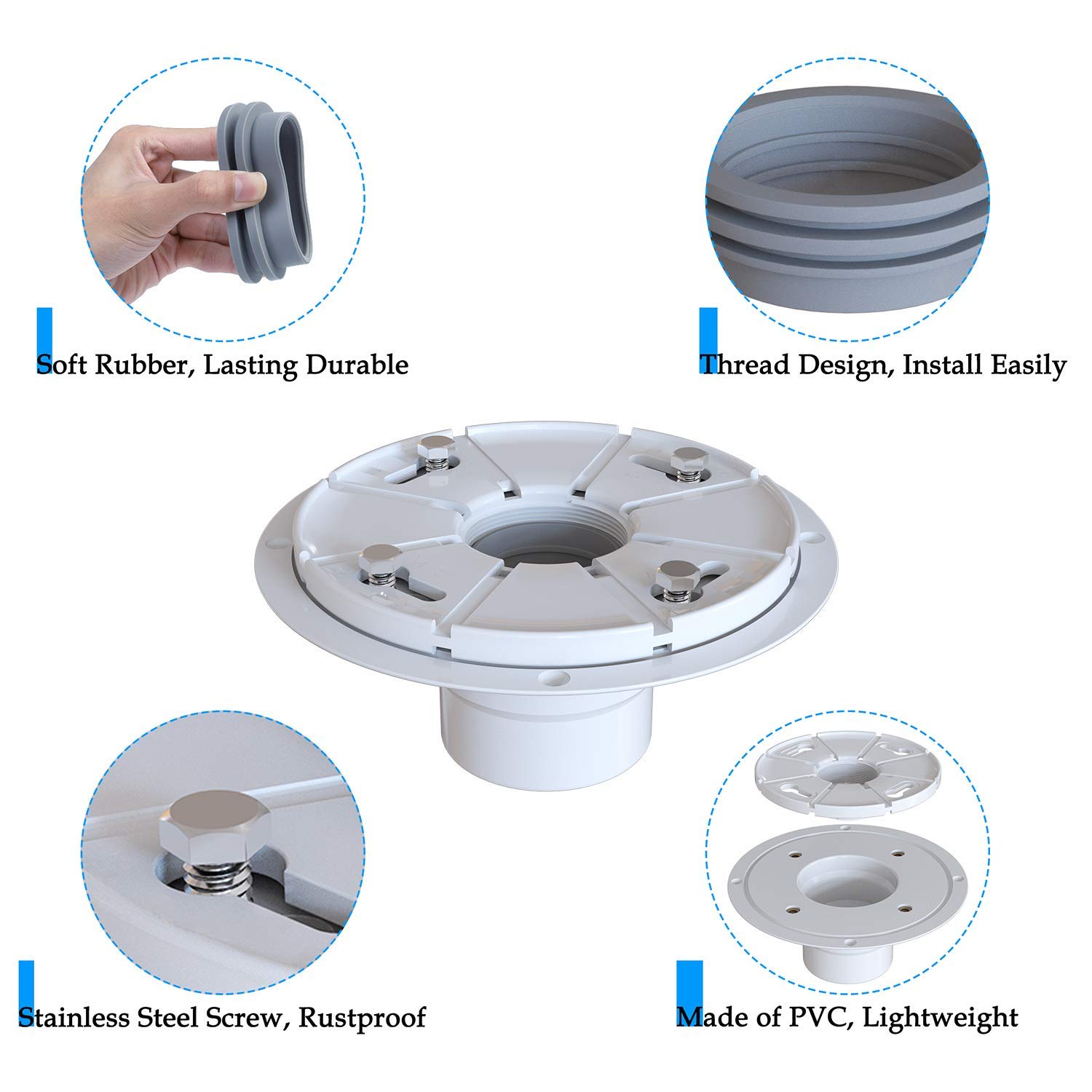 LuckIn 6 Inch Square Shower Floor Tilein Drain Bathtub Drains for