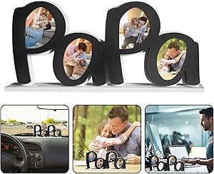 SanChesee Personalized Father's Day PaPa Picture Frame Dad Birthday Gifts from Daughter or Son Wooden DaD Collage Clip Photo Frame Letter Art Ornaments Home Office Desktop Decoration